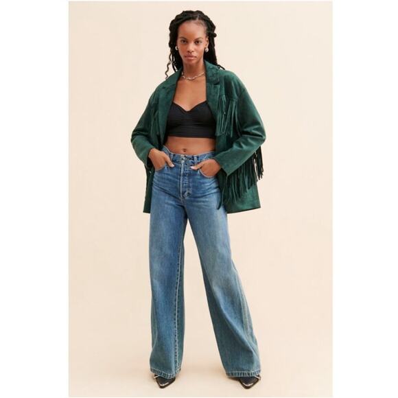 Blank NYC Faux Suede Fringe 'Deep Dive' Green Blazer Jacket Size Medium - Picture 2 of 8